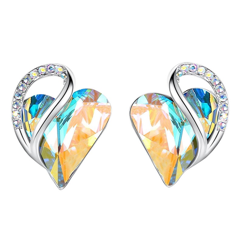 Leafael Infinity Love Heart Stud Earrings for Women, Valentine's Day Gifts for Mom, Wife, and Her, April Birthstone Crystal, Rainbow Opal White, Silver Tone Fashion Statement Jewelry - Image 1
